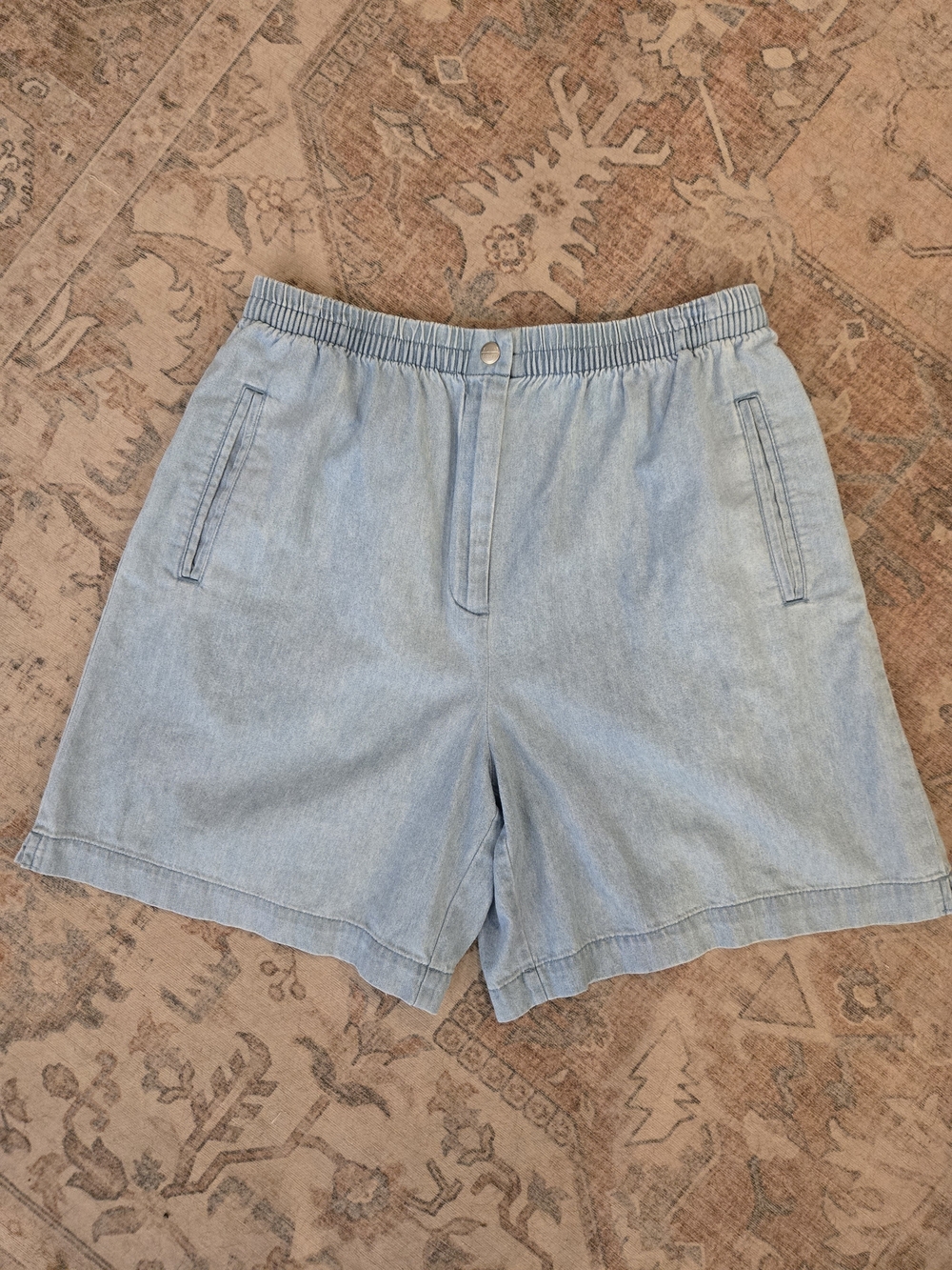 Karen Scott Light Blue Elastic Waist Shorts 100% Cotton